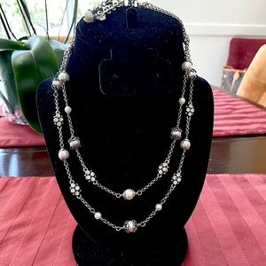 Brighton necklace. Silver tone with pearl accents.
